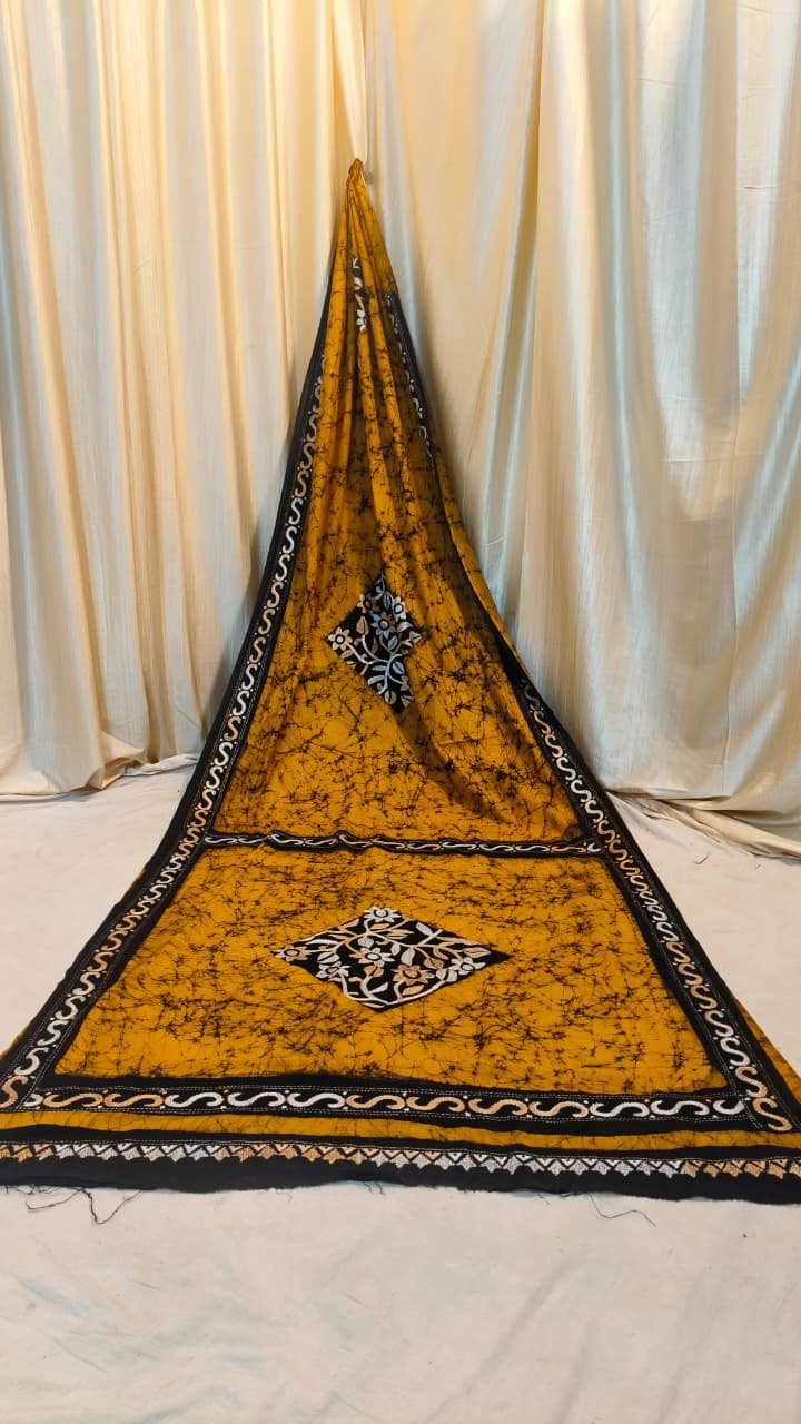 Diamond Petals Batik Kantha Hand Stitch Saree