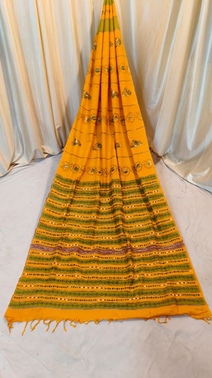 Pure Bengal Handloom Khadi Kantha Stitch Saree