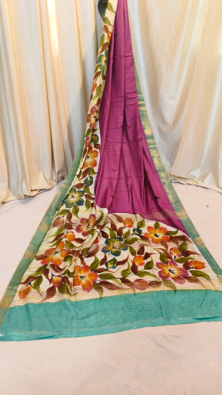 Bafta Silk Jori Border Hand Printed Traditional Saree