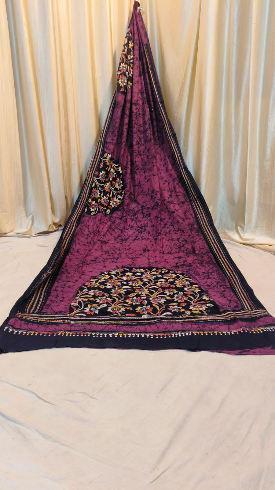 Half-Circel Design Batik Kantha Hand stitched Saree